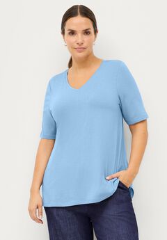 Stretch Knit V-neck Short Sleeve Tunic