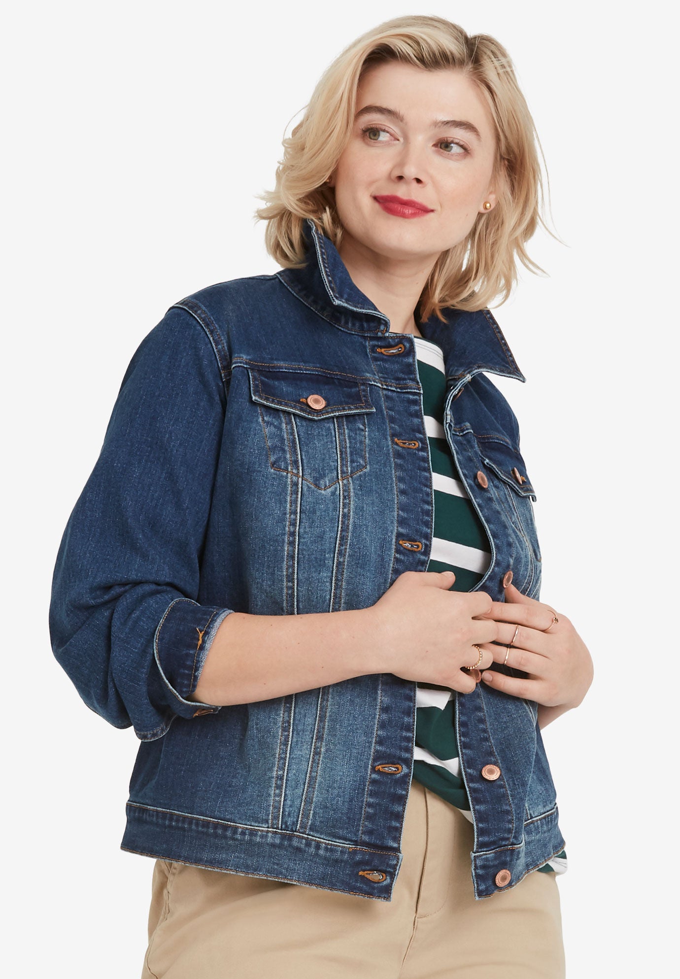 Woman within denim jacket top