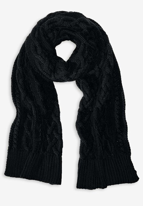 Cable Knit Scarf, BLACK, hi-res image number null