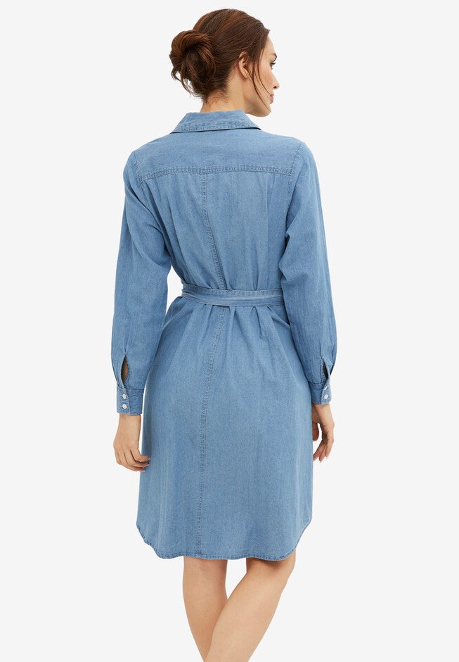 Denim Button-Front Shirtdress, , on-hover image number 1
