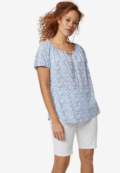Keyhole Neckline Peasant Blouse