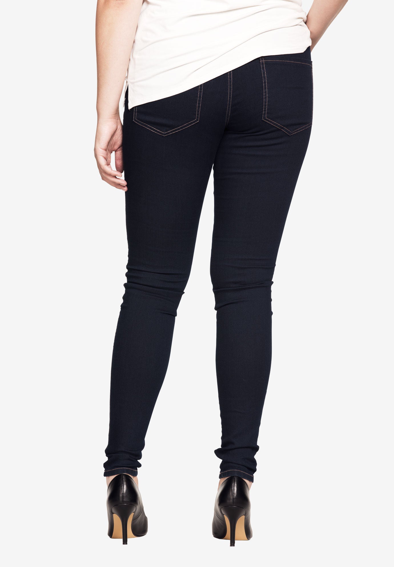 Stretch Jeggings with Elastic Waist and Pockets Indigo Woman Within