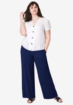 Wide-Leg Soft Pants with Back Elastic