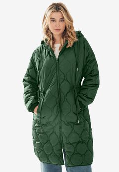 Long Quilted Jacket With Drawstring Waist