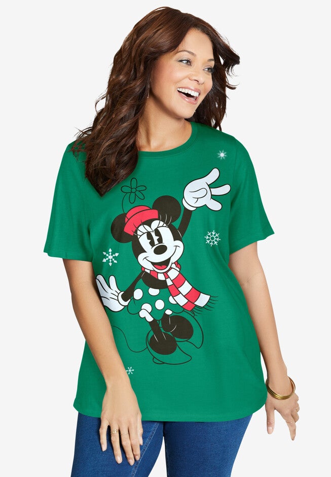 Disney Women's Short Sleeve Christmas Minnie Tee, GREEN MINNIE, hi-res image number null