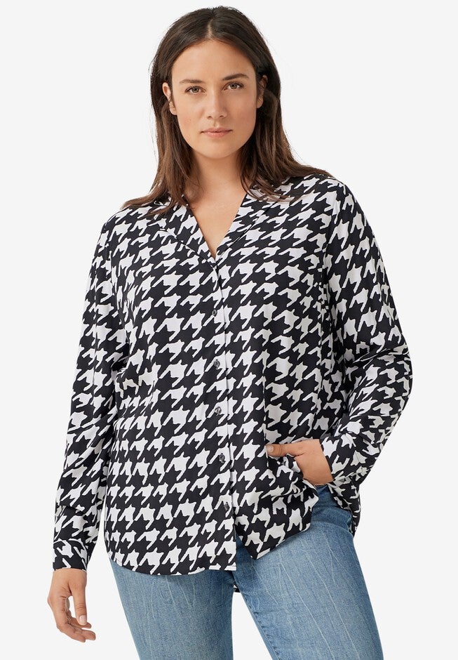Notch Collar Tunic, BLACK WHITE HOUNDSTOOTH, hi-res image number 0
