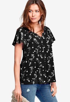 Plus Size Ruffle Sleeve Tops