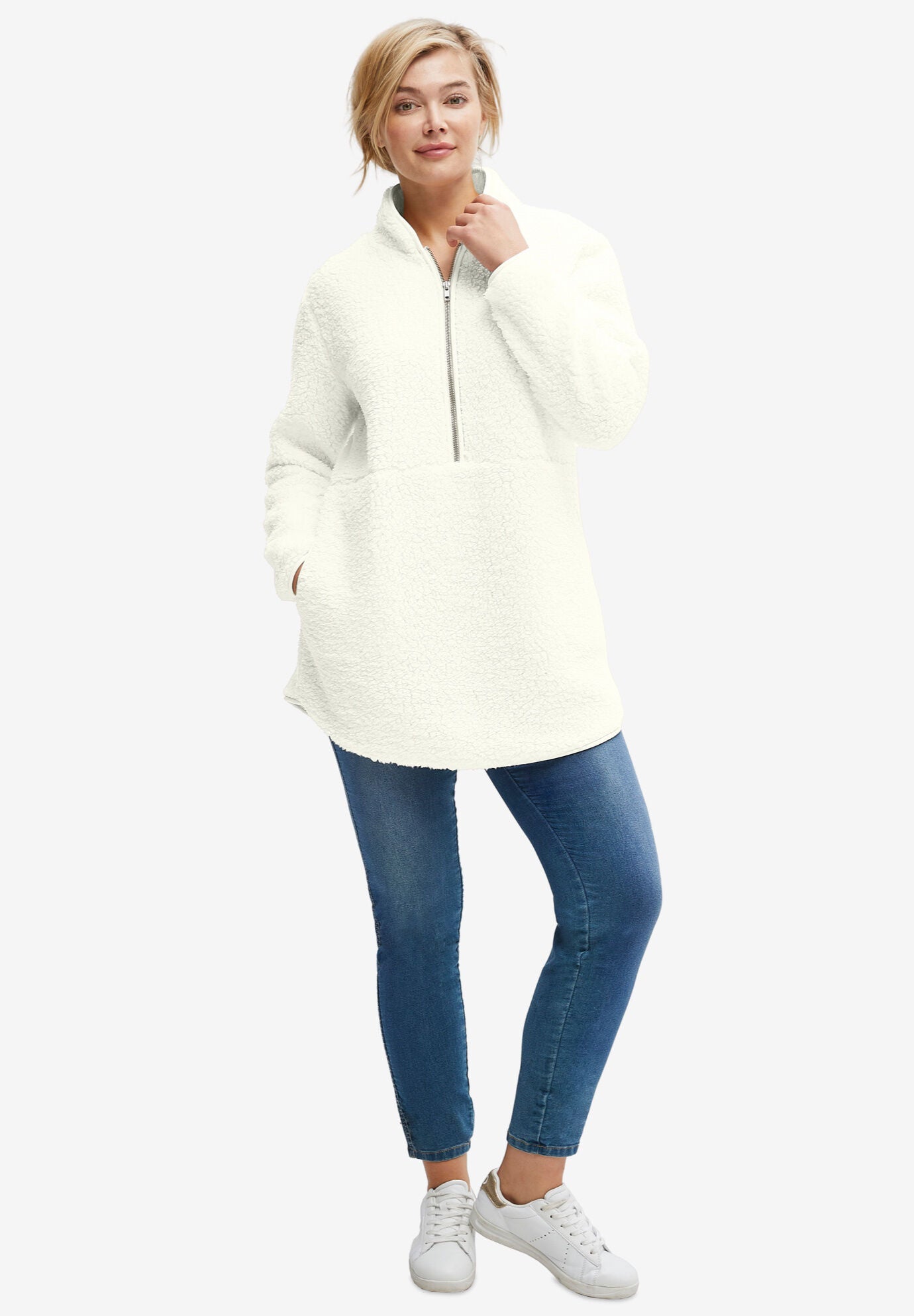 Half Zip Sherpa Pullover Woman Within