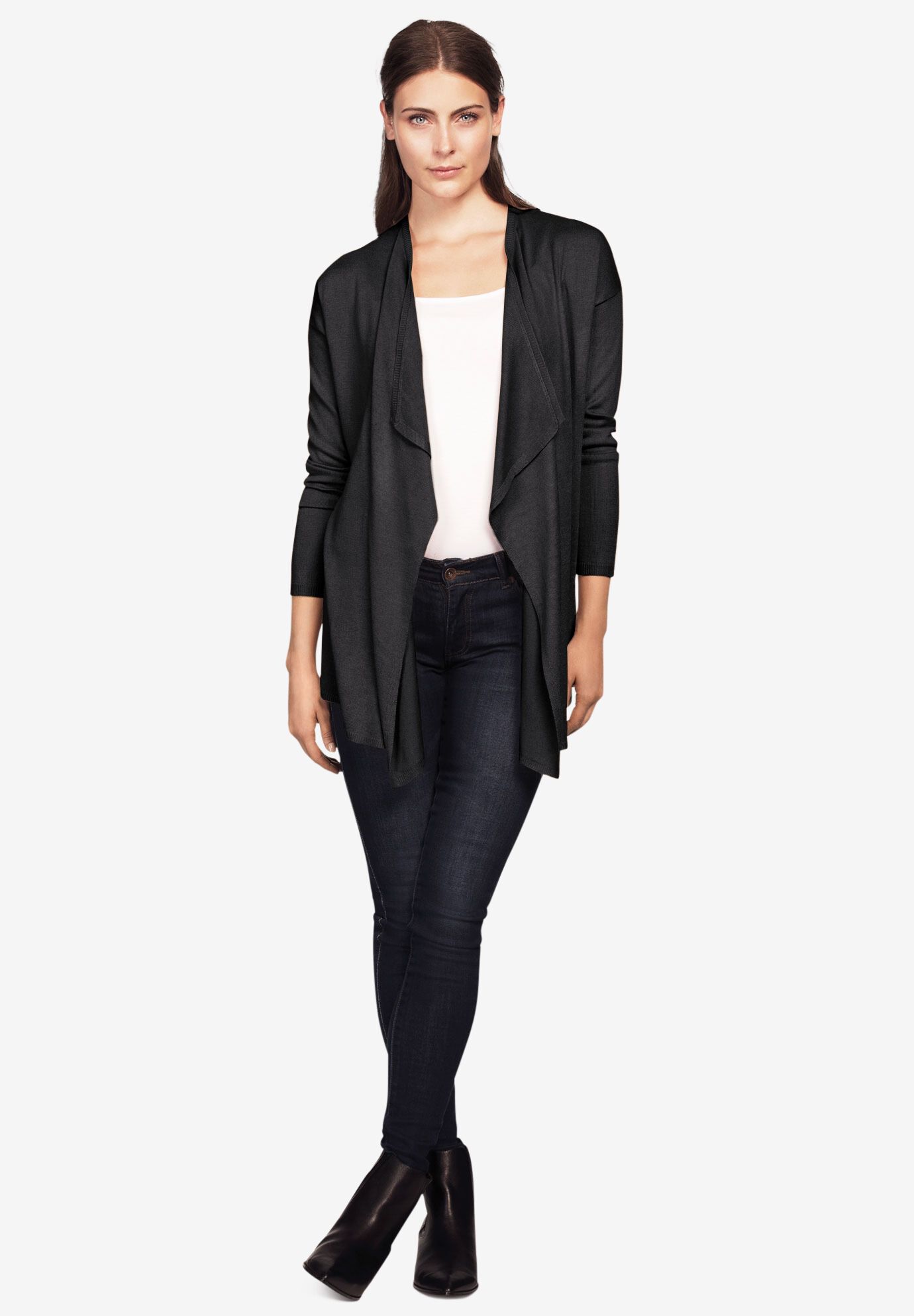 Draped open front cardigan clearance