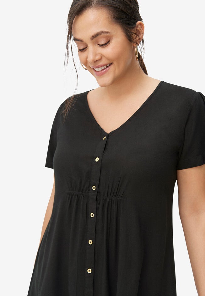 V-Neck Button-Front Tunic, , alternate image number 2