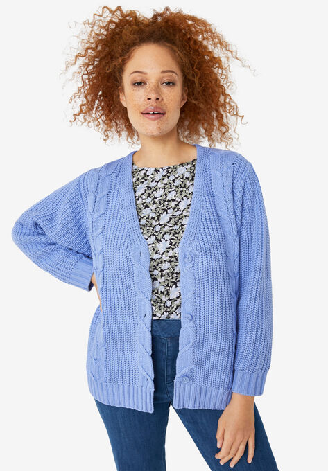Cable-Front Cardigan, BLUE IRIS, hi-res image number null