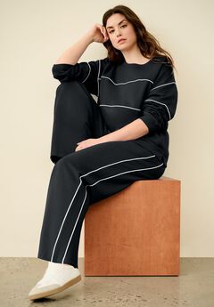 Ellos Studio Piped Wide Leg Fleece Sweatpants
