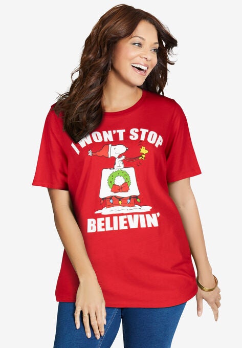 Peanuts Short-Sleeve Red Snoopy Believe Crew Tee, RED SNOOPY BELIEVE, hi-res image number null