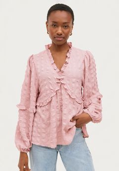 Ruffle Trim V-Neck Babydoll Blouse