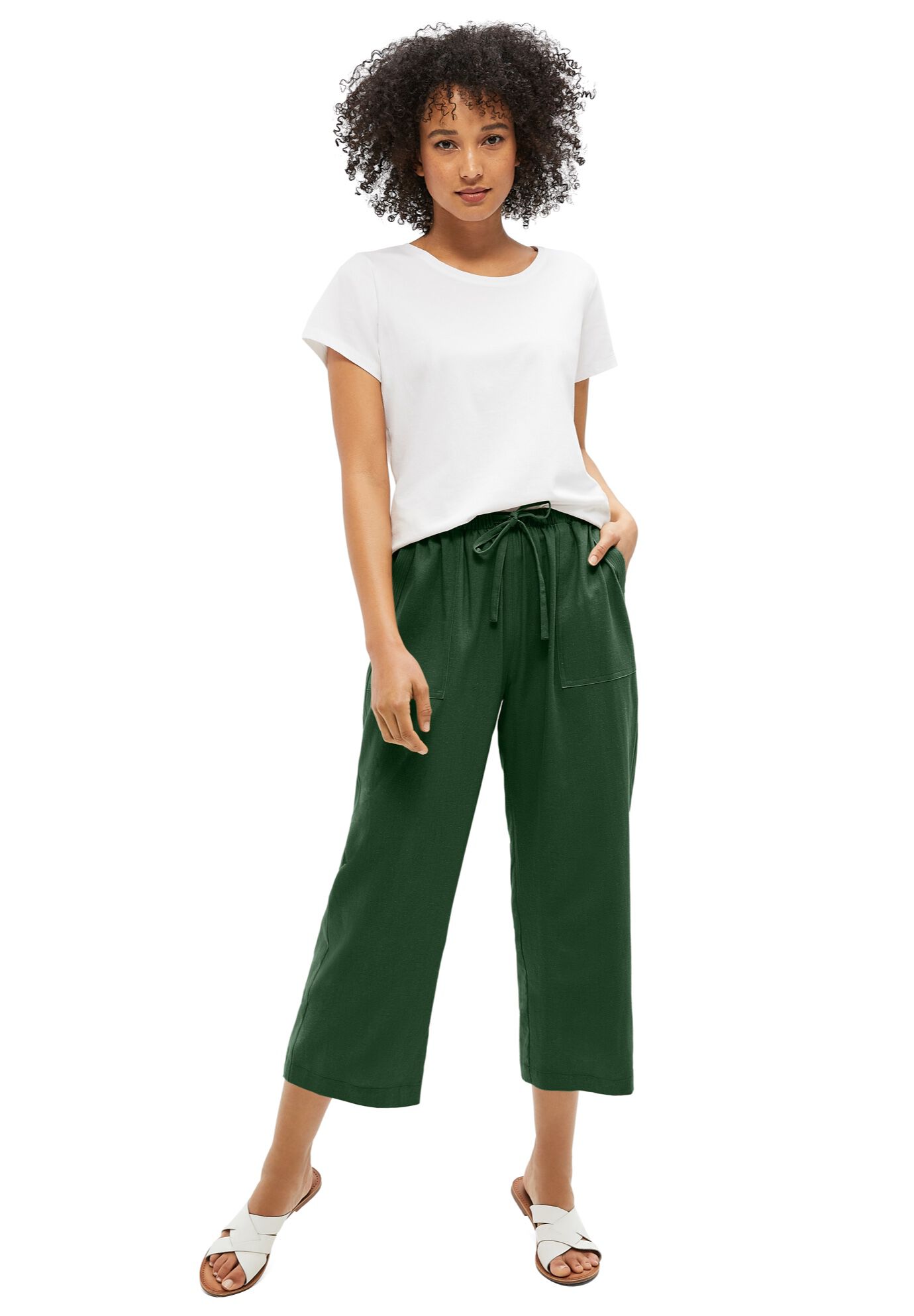 ellos Plus Size Linen-Blend Drawstring Capris - Picture 10 of 17