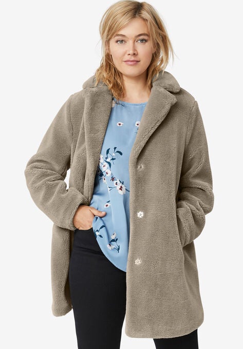 Teddy Faux Fur Coat, BARK, hi-res image number null