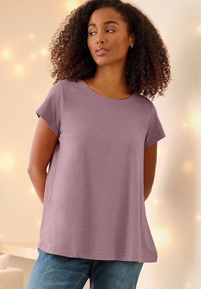 Cotton Jersey Slub Cap Sleeve Trapeze Tee, PALE GRAPE, hi-res image number 0