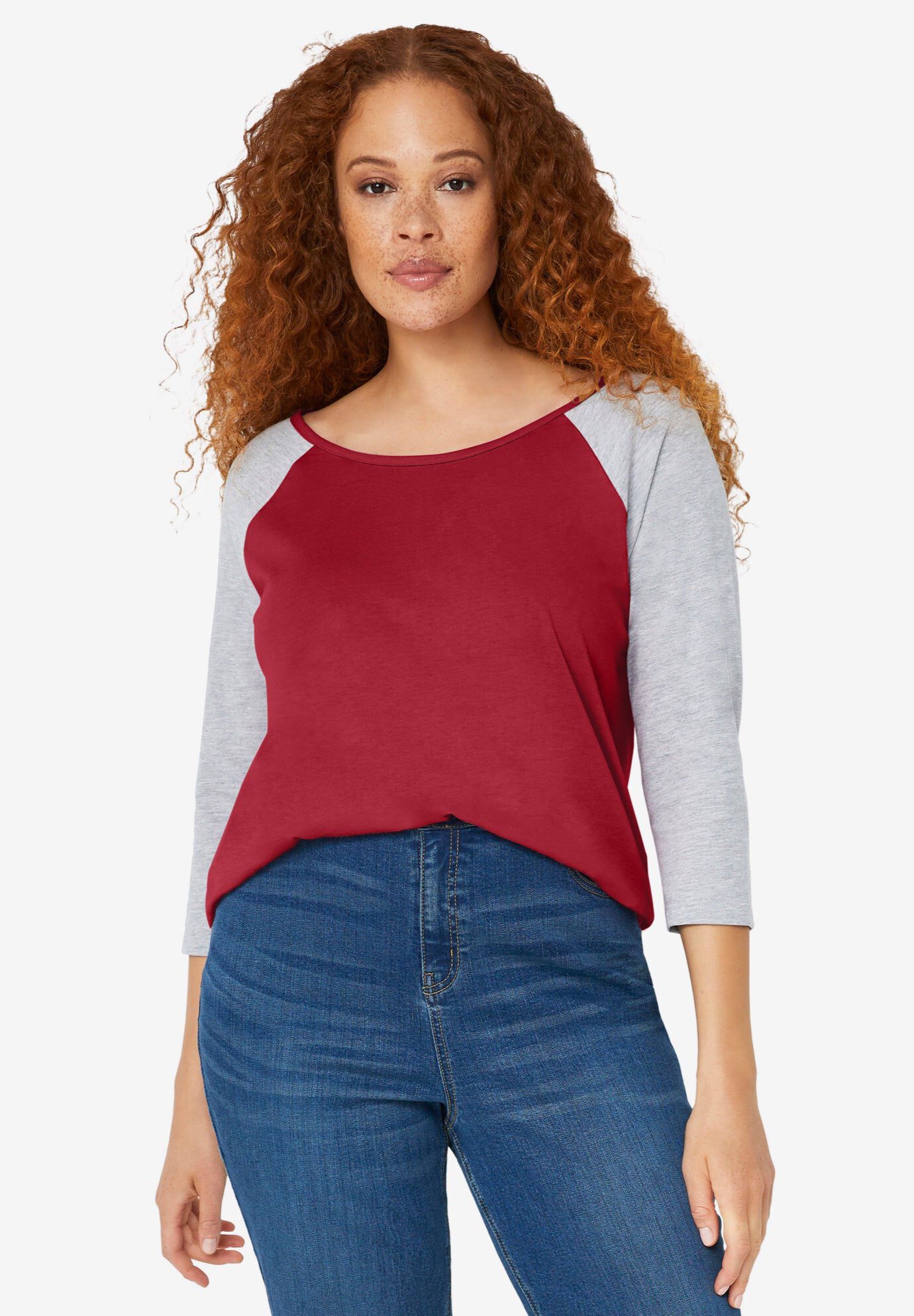 Colorblock 3/4 Sleeve Tee, MAROON RED HEATHER GREY, hi-res image number 0