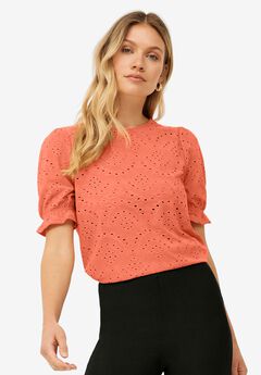 Short Puff Sleeve Eyelet Tee