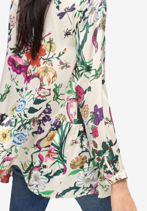 Tie-Neck Peplum Tunic, , alternate image number null