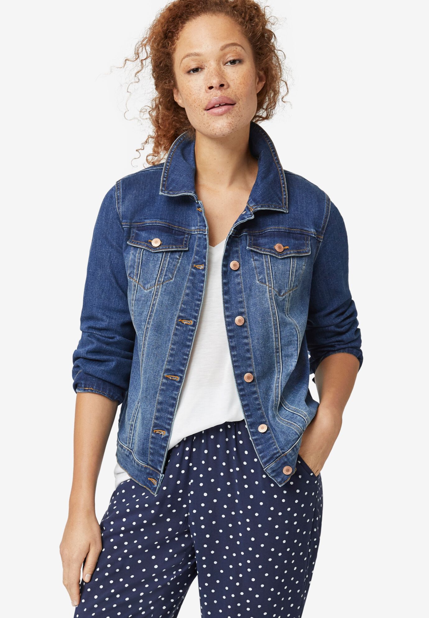 Woman within jean jacket cheap