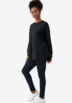 Curved Hem Sweatshirt Tunic With Side Snaps