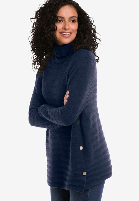 Side Button Turtleneck Sweater, , alternate image number null