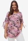 Tie-Sleeve Scoop Neck Tunic, ROSE MULTI PRINT, hi-res image number null