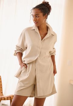Linen-Blend Pull-On Elastic Waist Shorts