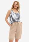 Linen Blend Drawstring Bermuda Shorts, , alternate image number null