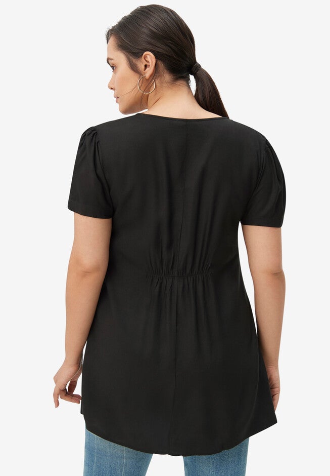 V-Neck Button-Front Tunic, , on-hover image number 1