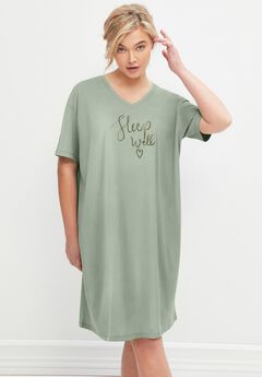 Cotton Spanex Jersey V-Neck Short Sleeve Sleepshirt