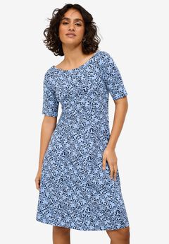 Short Sleeve Fit & Flare Knit Dress