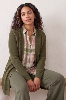 Soft Waffle-Knit Long Cardigan