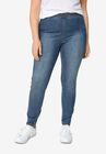 Elastic Waist Denim Jeggings, DARK STONEWASH, hi-res image number null