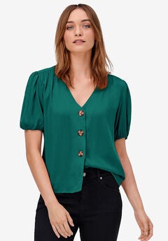 Contrast Button-Front Blouse