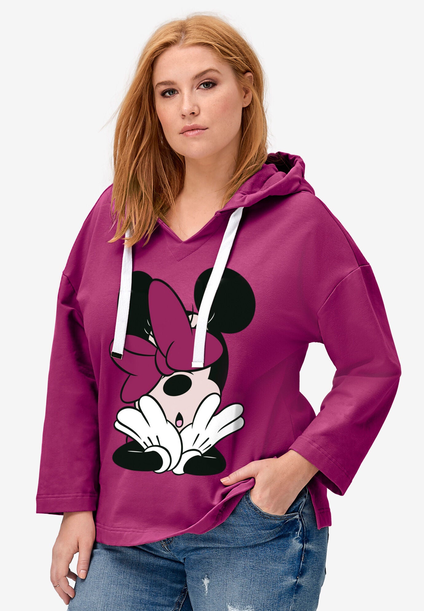 Disney Women s Hooded Sweatshirt Raspberry Minnie Mouse Woman Within