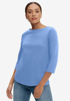 Stretch Knit Scoop Neck 3/4 Sleeve Top