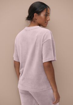 Stretch Velour Boat Neck Short Sleeve Tee