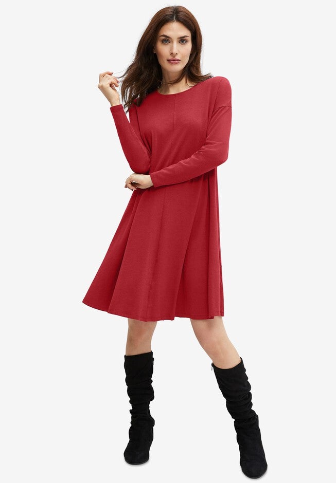 Knit Trapeze Dress, CHILI RED, hi-res image number null
