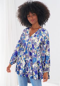 Tiered Tunic With Notch V-Neck