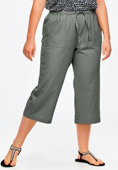 Linen-Blend Drawstring Capris