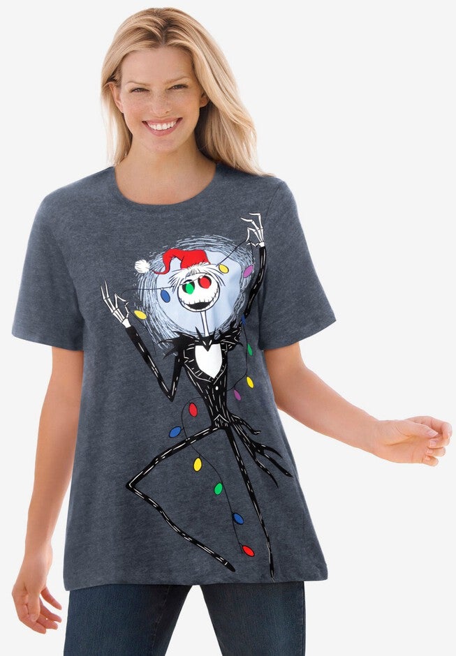 Disney Jack Skellington Christmas Tee, Heather Charcoal Jack Skellington Santa | Woman Within Disney Jack Skellington Christmas Tee, Heather Charcoal Jack Skellington Santa | Woman Within