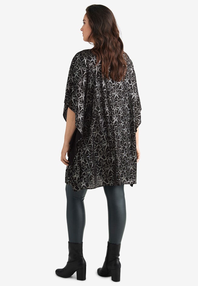 Star Print Poncho Tunic, , on-hover image number null