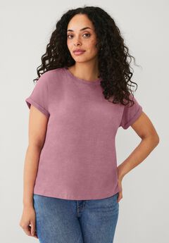 Crew Neck Tee With Rolled Cuffs