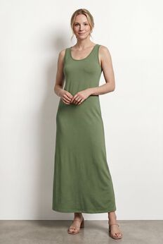Cotton Spandex Scoop Neck Sleeveless A-Line Maxi Dress