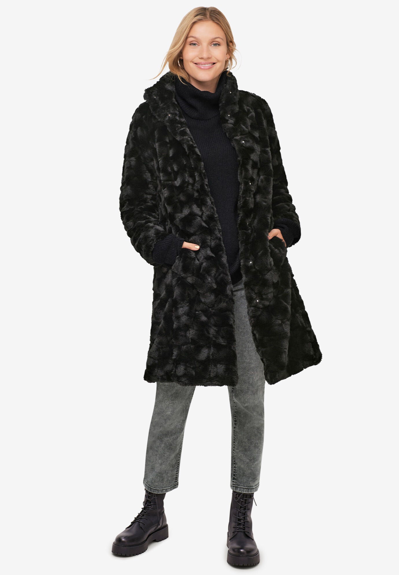 Black faux fur coat size 22 top