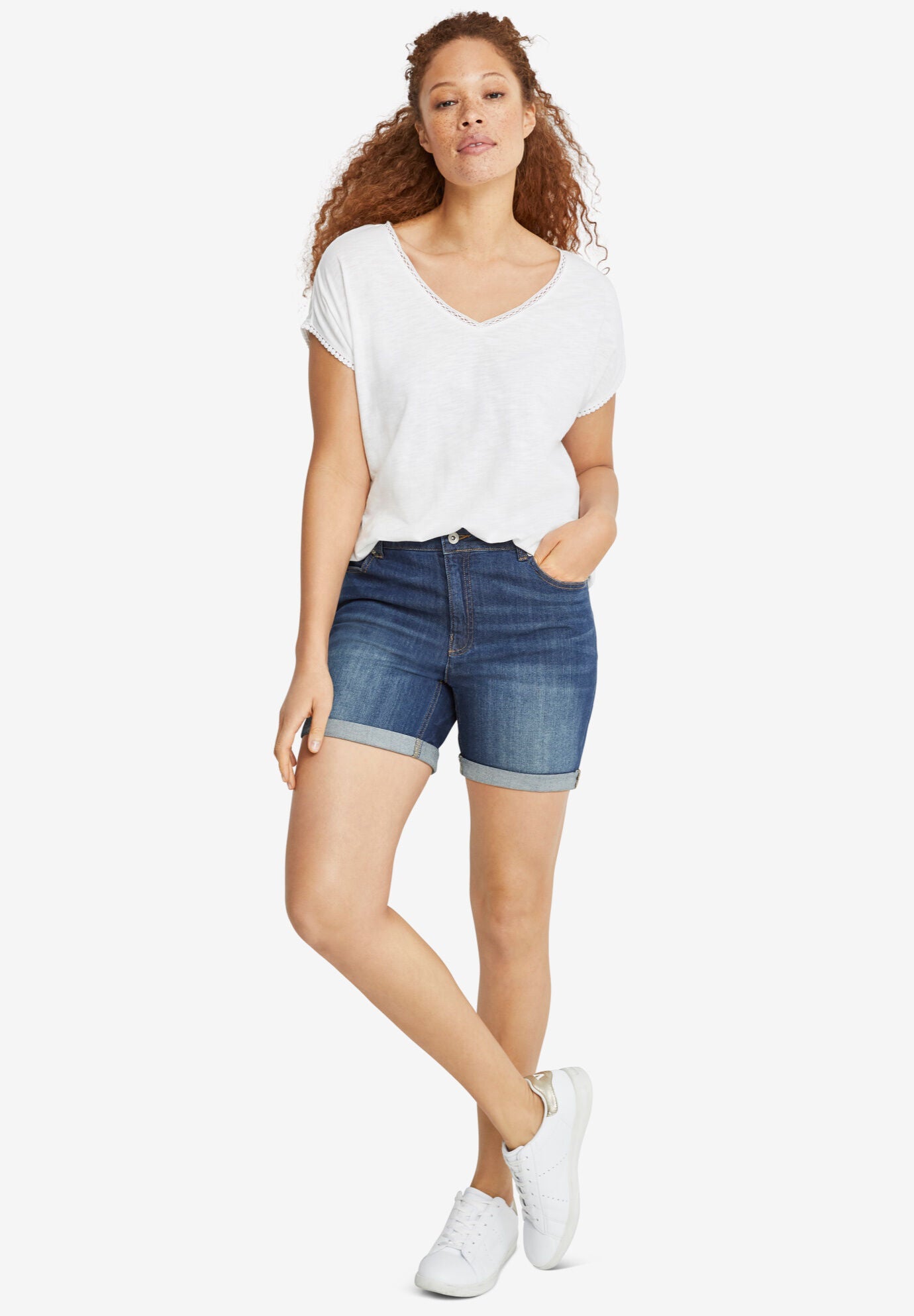 Rolled hem denim shorts on sale