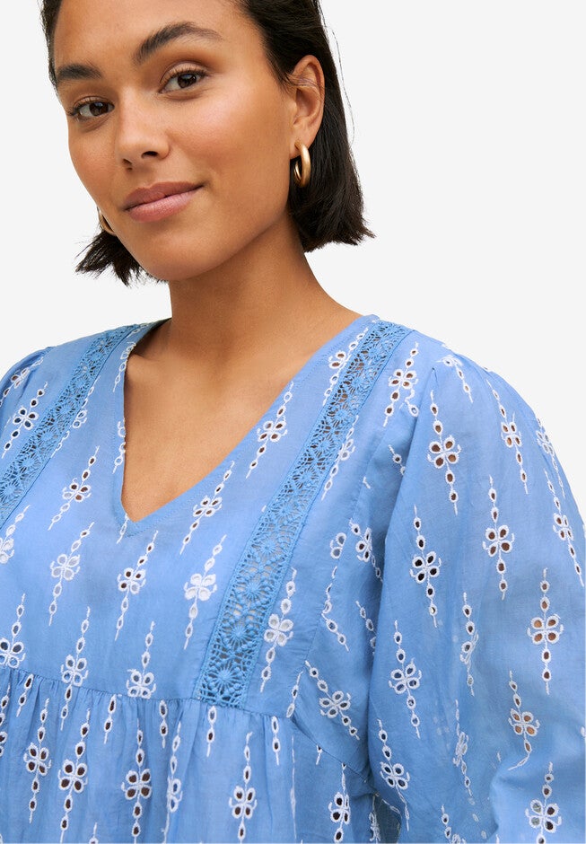 Eyelet Blouse With Scalloped Hem, , alternate image number null