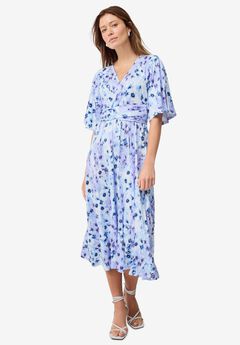 Knit Midi Dress With Surplice Neckline & Waist Tie